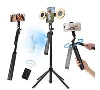 Trépied de suivi automatique du visage de 180,1 cm, rotation à 360° avec support et lumière, support pour appareil photo de téléphone avec télécommande et contrôle gestuel, perche à selfie extensible