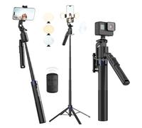 Trépied de suivi automatique du visage, rotation à 360°, perche à selfie avec télécommande, 2 lumières de remplissage pour iPhone, Android, appareil photo miniature, trépied de téléphone de 177,8 cm