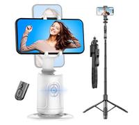 Trépied de Téléphone Intelligent avec Reconnaissance Faciale AI pour Enregistrement Vidéo, Kit D'accessoires pour Appareil Photo Selfie, Stabilisateur à 360°, Rotation Magnétique(Blanc)