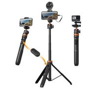 K&F CONCEPT Trepied Smartphone et Appareil Photo 159cm 2-en-1, Perche à Selfie Extensible avec Télécommande Bluetooth, Compatible avec iPhone GoPro Samsung Canon Nikon Sony