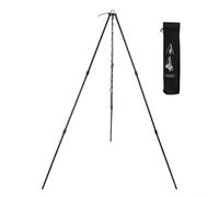 Trépied en aluminium pour feu de camp : support de cuisson portable réglable de 105 cm avec 4 sections pour le camping, la randonnée et les grillades en plein air | Sac de rangement inclus (Noir)