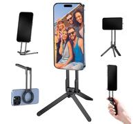 Trépied Magnétique Portable avec Mousqueton Aluminium Pliable, Support Smartphone Rotatif 360° et 180°, Selfie Stick Léger Compatible avec iPhone 17 16 15 14 13 12 et Autres Téléphones