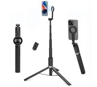 Trépied magnétique pour iPhone avec télécommande, perche à selfie, trépied magnétique pour téléphone portable TikTok/Vlog/enregistrement vidéo, compatible avec iPhone et Android (noir)