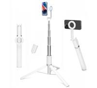 Trépied magnétique pour iPhone avec télécommande, perche à selfie, trépied magnétique pour téléphone portable TikTok/Vlog/enregistrement vidéo, compatible avec iPhone et Android (blanc)
