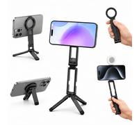Trépied Magnétique pour téléphone, Mini Perche à Selfie 3 en 1 en Aluminium, Support Pliable Smartphone avec Mousqueton, Trépied de Poche Compact