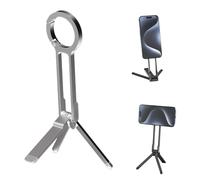 Trépied magnétique pour téléphone, mousqueton pliable avec aimant puissant, poignée en aluminium portable réglable à 180°, mini support portable pour tous les smartphones (argenté)