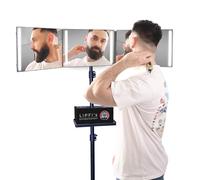 Trépied + Miroir 360 Barbier avec 4 LED - Miroir 3 faces, Coiffure Homme | Hauteur du Trépied jusqu'à 2m + Adapteur + Miroir 3 faces pliable avec 4 LED Rechargeable + Support tondeuse - 1 an garantie
