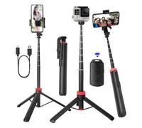 Trépied pour iPhone et appareil photo, trépied portable avec télécommande rechargeable et support rotatif pour téléphone, perche à selfie pour iPhone/GoPro et appareils photo (rouge, 167,6 cm)