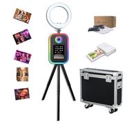 Trépied pour photomaton avec anneau lumineux compatible avec surface/tablette/iPad - Support pour cabine photo de 10,2 à 13 pouces - Machine à selfie pour événements (noir, machine + imprimante)