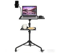 Trépied pour projecteur, ordinateur portable sur roulettes avec 2 étagères, plateau de souris, support de téléphone, support portable pour projecteur, hauteur réglable de 58,4 à 124,9 cm, support de