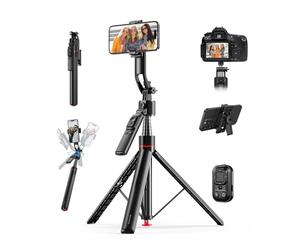 Trépied Selfie Stick avec Suivi du Visage 360° AI par MMOBIEL - Contrôle Gestuel, Télécommande Snap-Out, Bluetooth 5.4, Perche Extensible 1,76m, Trépied Auto-Ouverture pour iPhone, Android, GoPro