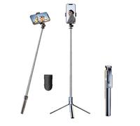 Trépied Smartphone 1,7m avec Télécommande Bluetooth, Perche à Selfie Extensible, Stabilisateur Rotatif 360° pour Vlog/Live, Compatible avec iPhone, Samsung, GoPro, Noir