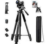 Trepied Smartphone 172cm, Trépied Appareil Photo Léger en Aluminium avec Télécommande et Support Téléphone, Portable Trépied Caméra pour iPhone Samsung Huawei