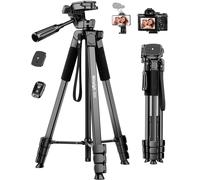 Trepied Smartphone 172cm, Trépied Appareil Photo Léger en Aluminium avec Télécommande et Support Téléphone, Portable Trépied Caméra pour iPhone Samsung Huawei