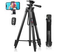 Trepied Smartphone à Col de Cygne 172cm, Trépied Téléphoneavec Télécomma, Extensible Trepied Appareil Photo en Aluminium Pliable, Trepied Léger avec Support Telephone pour iPhone/Android