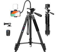 Trepied Smartphone à Col de Cygne 172cm, Trépied Téléphoneavec Télécomma, Extensible Trepied Appareil Photo en Aluminium Pliable, Trepied Léger avec Support Telephone pour iPhone/Android