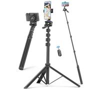 Trepied Smartphone en Aluminium, 180 CM Extensible Selfie Stick Trepied avec Télécommande sans Fil & Support de Téléphone Trépied Appareil Photo Rotatif à 360° Compatible avec iPhone/Android/Caméra