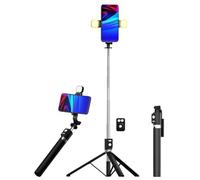 Trépied smartphone et perche à selfie 170 cm avec déclencheur à distance et éclairage LED [Somikon]