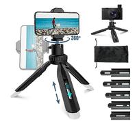 Trépied Smartphone,RealPlus Mini Trépieds Portable avec Tête de Trépieds Rotative à 360°,Base Super Stable,Plusieurs Réglages de Hauteur, Convient pour Selfie, Streaming Live, Vidéoconférence, Voyage