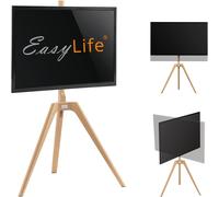 Trépied Tv En Bois Chevalet - Support Tv Studio Jusqu'À 65" Et 40 Kg - Orientable - Réglable En Hauteur - Gestion Des Câbles Vesa Jusqu'À 400 X 400 Cm (Blanc/Hêtre Clair)
