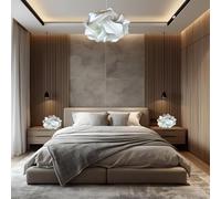 Très belle jeu luminaires chambre: Lampe Suspension moderne UFO + 2 lampes chevets abats-jour Design blanche