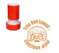 Très bon travail - continue ainsi Tampon Auto-Encreur pour Enseignants, Motif Hérisson Mignon, Encre Orange, Rechargeable, 22mm *