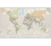 Très grand poster classique avec carte du monde politique - Laminée/encapsulée - 201 cm de large x 116,5 cm de haut