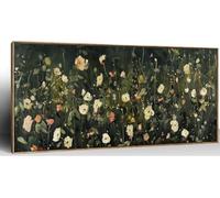 Très grand tableau mural représentant des fleurs sauvages vertes, style Academia, affiches et impressions sur toile pour la décoration de la chambre ou du bureau (35 x 105 cm / cadre intérieur)
