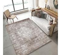 Très grand tapis de 2 x 3 m - Motif abstrait taupe blanc vintage shabby chic - Marron - Tapis lavable pour salon, ferme, décoration d'intérieur
