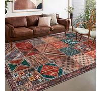 Très grand tapis de 2 x 3 m, rouge/vert, motif géométrique vintage, shabby chic, multicolore, tapis lavable pour salon, ferme, décoration d'intérieur