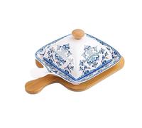 Très pratique Beurrier en céramique, beurrier, plat à collation avec couvercle, petit plat, assiette pour Conserver(Blue)