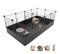 Tresbro Parc pour cochon d'Inde avec 14 panneaux et pièce séparée, triple fixation, cage pour petits animaux avec doublure en PVC imperméable et crochets à mouvement unique, cage à grille pour lapin