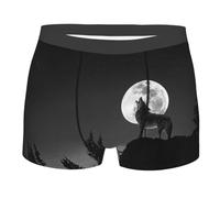 TRESILA Mountain Boat Lake/Boxer pour homme, respirant, confortable, extensible, tissu doux, sous-vêtement quotidien pour homme, Loup nuit lune, XL