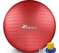 TRESKO® Ballon de Gymnastique | Anti-éclatement | Boule d'assise | Balle de Yoga | Balles d'exercices Fitness | 300 kg | avec Pompe à air | Rouge | 55cm
