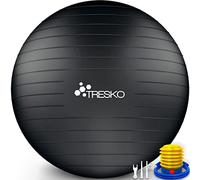 TRESKO® Ballon de Gymnastique | Anti-éclatement | Boule d'assise | Balle de Yoga | Balles d'exercices Fitness | 300 kg | avec Pompe à air | Noir | 85cm