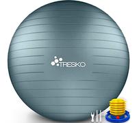 TRESKO® Ballon de Gymnastique | Anti-éclatement | Boule d'assise | Balle de Yoga | Balles d'exercices Fitness | 300 kg | avec Pompe à air (Cool-Grey-Blue, 65cm)