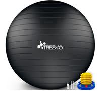 TRESKO® Ballon de Gymnastique | Anti-éclatement | Boule d'assise | Balle de Yoga | Balles d'exercices Fitness | 300 kg | avec Pompe à air | Noir | 65cm