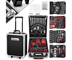 TRESKO Boite à Outils 1400 pièces en Chrome Vanadium | avec mallette en aluminium et poignée télescopique (Noir)