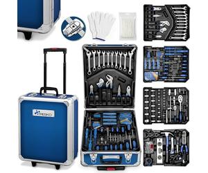 TRESKO Boite à Outils 949 pièces en Chrome Vanadium | avec mallette en aluminium et poignée télescopique (Bleu)