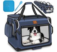 TRESKO® Caisse de transport pliable, avec tapis de fuite, spatule et réflecteurs, pour chiens et chats de petite et grande taille, sac robuste, taille S, 50 x 34 x 34 cm (bleu marine)