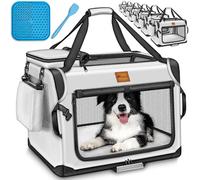 TRESKO® Caisse de transport pliable, avec tapis de fuite, spatule et réflecteurs, pour chiens et chats de petite et grande taille, sac robuste, taille M, 61 x 42 x 42 cm (gris)