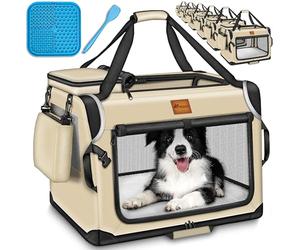 TRESKO® Caisse de transport pliable, avec tapis de fuite, spatule et réflecteurs, pour chiens et chats de petite et grande taille, sac robuste, taille M, 61 x 42 x 42 cm (beige)