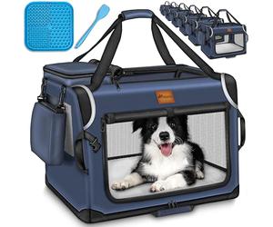 TRESKO® Caisse de transport pliable, avec tapis de fuite, spatule et réflecteurs, pour chiens et chats de petite et grande taille, sac robuste, taille XXL, 92 x 63 x 63 cm (bleu marine)