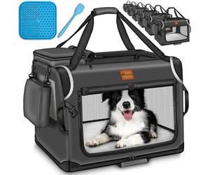 TRESKO® Caisse de transport pliable, avec tapis de fuite, spatule et réflecteurs, pour chiens et chats de petite et grande taille, sac robuste, taille S, 50 x 34 x 34 cm (anthracite)