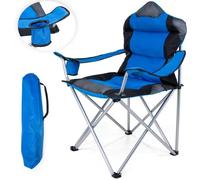 TRESKO Chaise de camping pliante BLEU | jusqu'à 150 kg | chaise de pêche, avec accoudoirs et porte-gobelets
