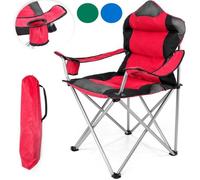 TRESKO Chaise de camping pliante ROUGE | jusqu'à 150 kg | chaise de pêche, avec accoudoirs et porte-gobelets