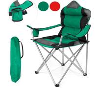 TRESKO Chaise de camping pliante VERT | jusqu'à 150 kg | chaise de pêche, avec accoudoirs et porte-gobelets
