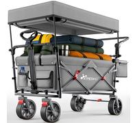 TRESKO® Chariot de courses pliable avec toit, compartiment réfrigéré et stores latéraux | Charrette à bras pouvant supporter jusqu'à 150 kg | Chariot de transport avec roues en caoutchouc plein et