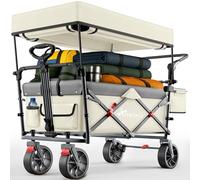 TRESKO® Chariot de courses pliable avec toit, compartiment réfrigéré et stores latéraux | Charrette à main pouvant supporter jusqu'à 150 kg | Chariot de transport avec pneus en caoutchouc plein et