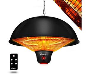 TRESKO Chauffage Radiant Plafond Infrarouge | 1500W + Télécommande + Affichage LED | Radiateur Rayonnant Électrique de Terrase | 3 Niveaux de Chaleur (Noir)